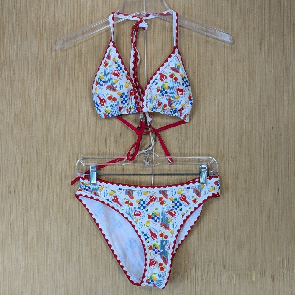 Women's Lobster Fruit Print Bikini Set Beach Swim Vacation Seashell Charm Medium